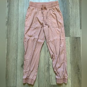 Women Blush Pink Jogger With Tie Waist Elastic Pockets Medium